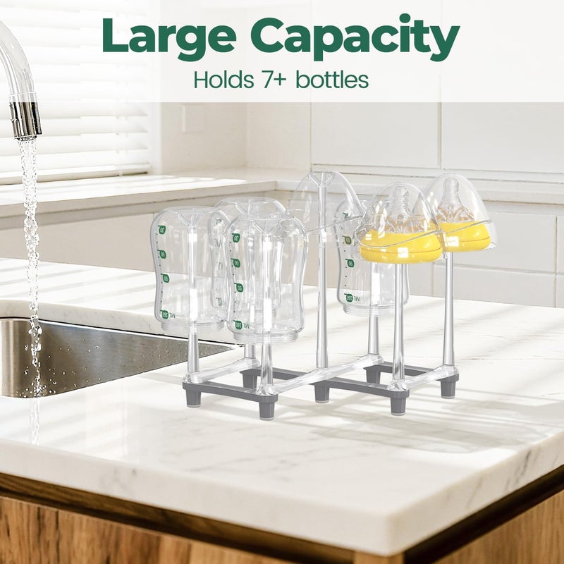 EsLuker.ly Baby Bottle Drying Rack Plastic Vertical Dryer Holder, Foldable Space Saving for 12 Milk Glass Bottle Countertop, Drain Stand Shelf for New Parents - Image 2